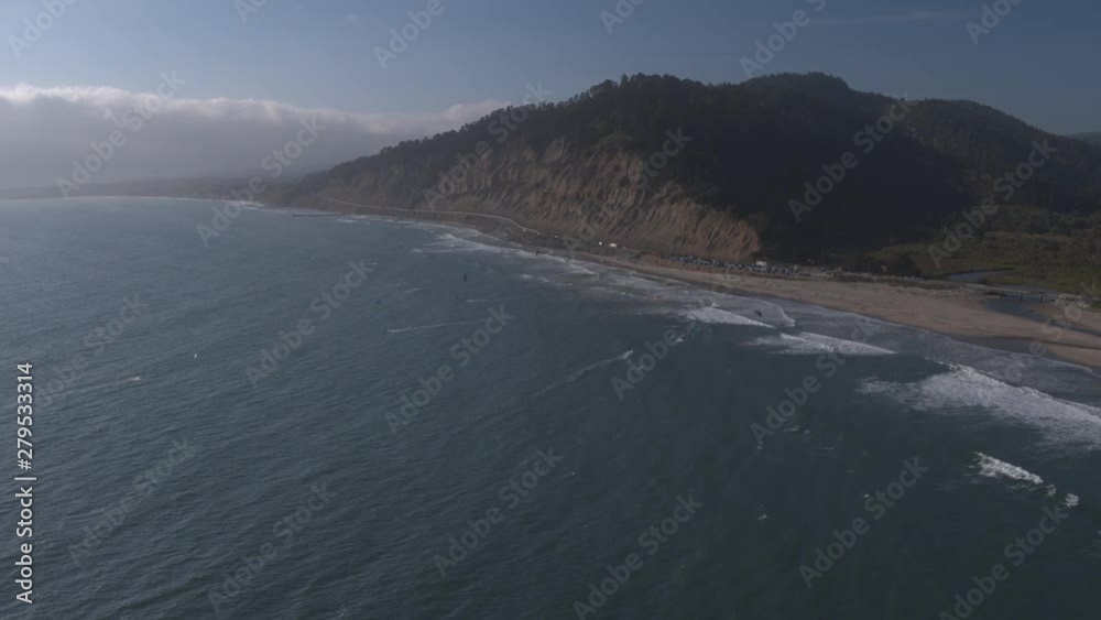 Aerial Drone Shot of a Beach with Kiteboarders and Windsurfers (Waddell Beach, Pacific Coast Highway, California) Aerial Drone Shot of a Beach with Kiteboarders and Windsurfers (Waddell Beach, Pacific Coast Highway, California)
