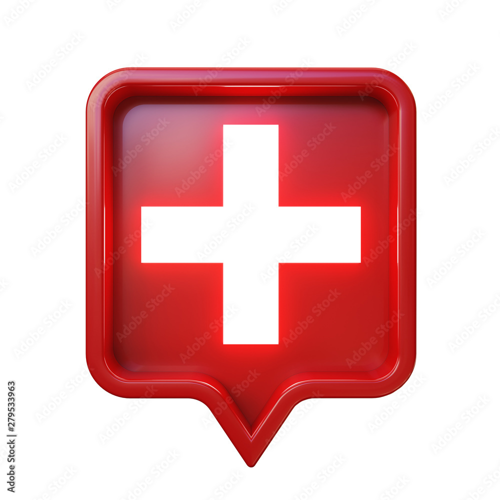 Obraz premium Shiny plus icon, isolated on white background, clipping path included. 3d illustration.