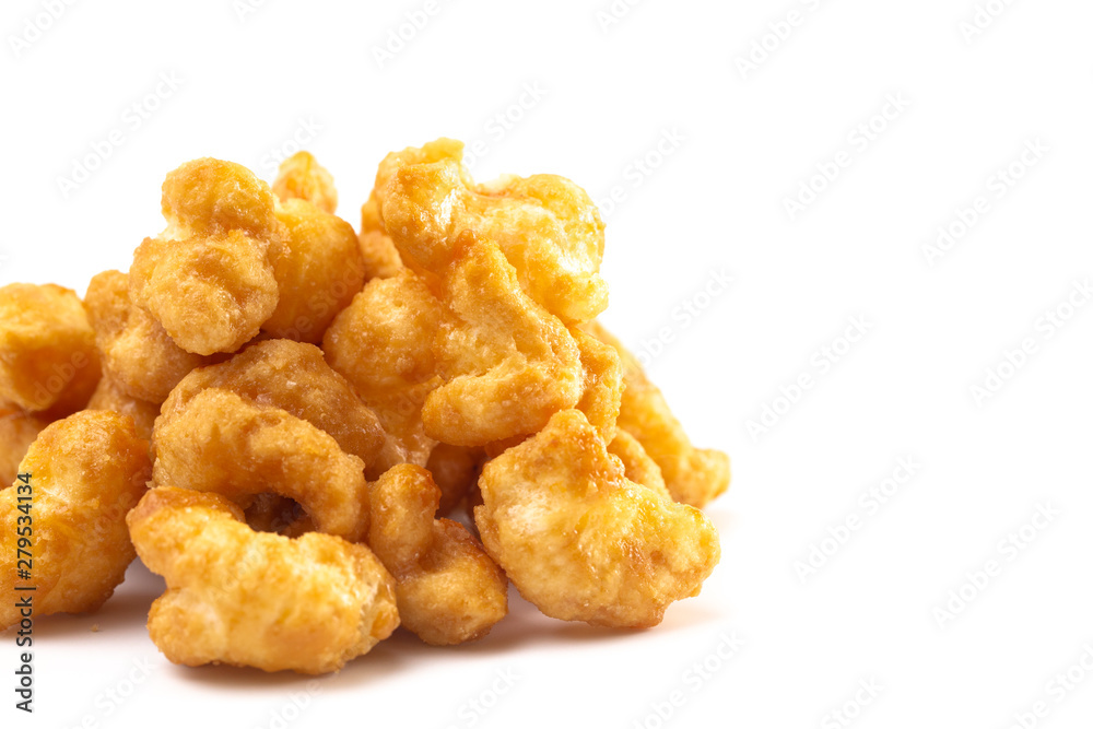 Caramel Puff Corn Popcorn on a White Background Caramel Puff Corn Popcorn on a White Background
