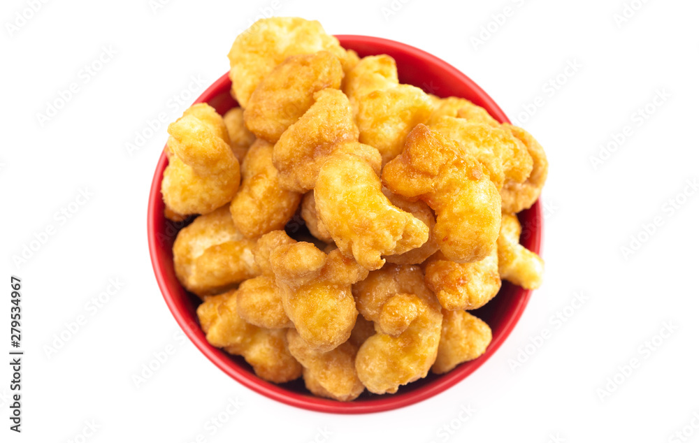 Caramel Puff Corn Popcorn on a White Background