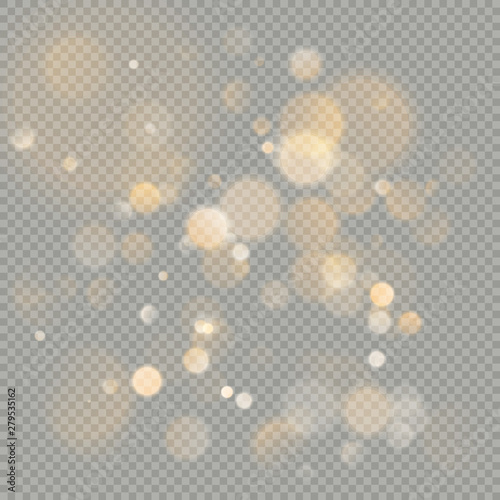 Effect of bokeh circles isolated on transparent background. Christmas glowing warm orange glitter element that can be used. EPS 10