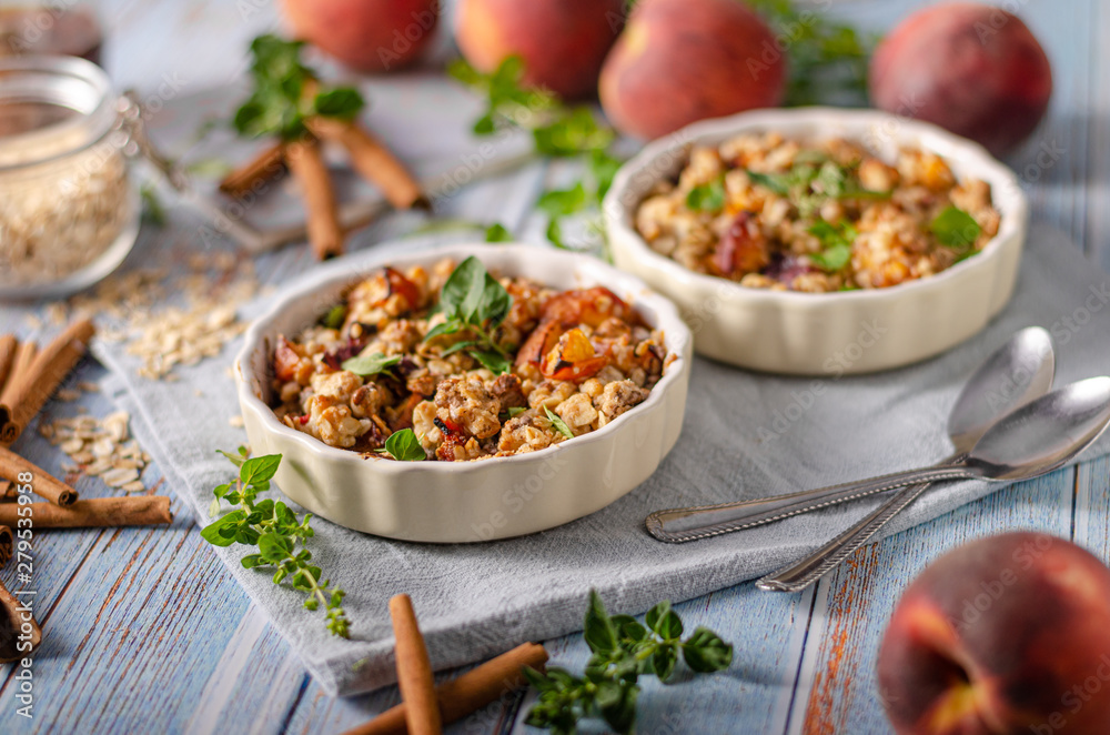 Baked oatmeal with fruit and maple syrup Baked oatmeal with fruit and maple syrup