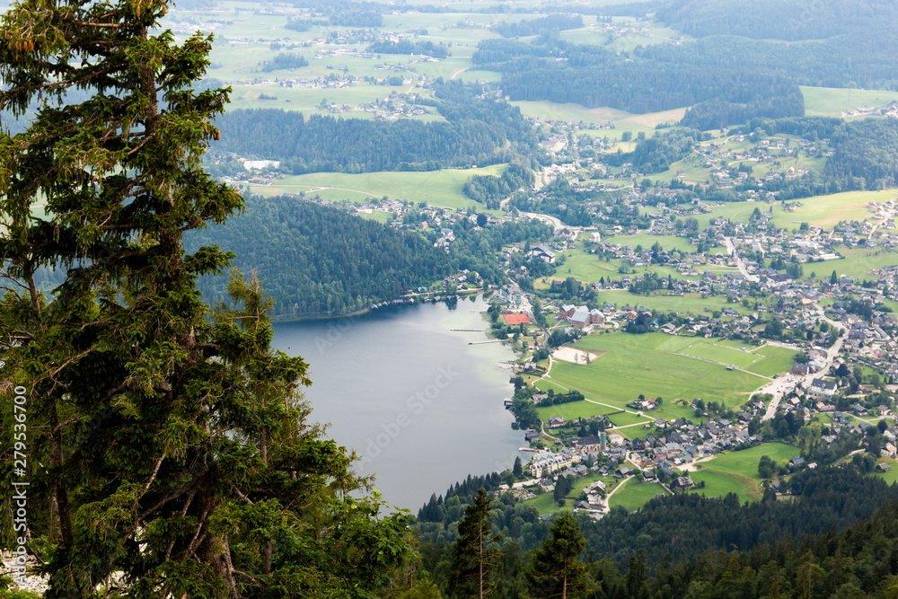 View to Mountain lake from alpine peak. Austria.