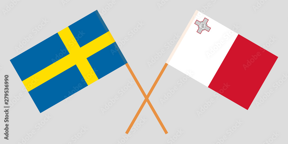 Sweden and Malta. Crossed Swedish and Maltese flags