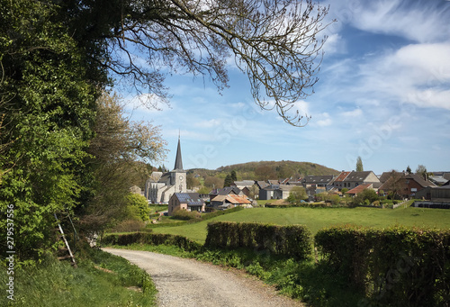 Small road leading to the rural village of Limbourg, typical Belgian countryside, Belgium, Europe photo