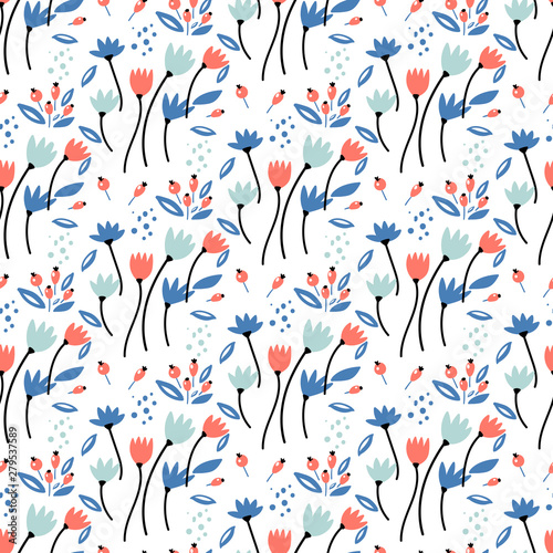 Floral bouquet vector pattern with small flowers and leaves.