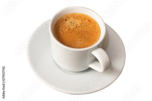 Isolated white cup of espresso coffee on white background