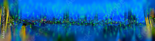 Wireless network and Connection technology concept with Abstract Bangkok city background in panorama view