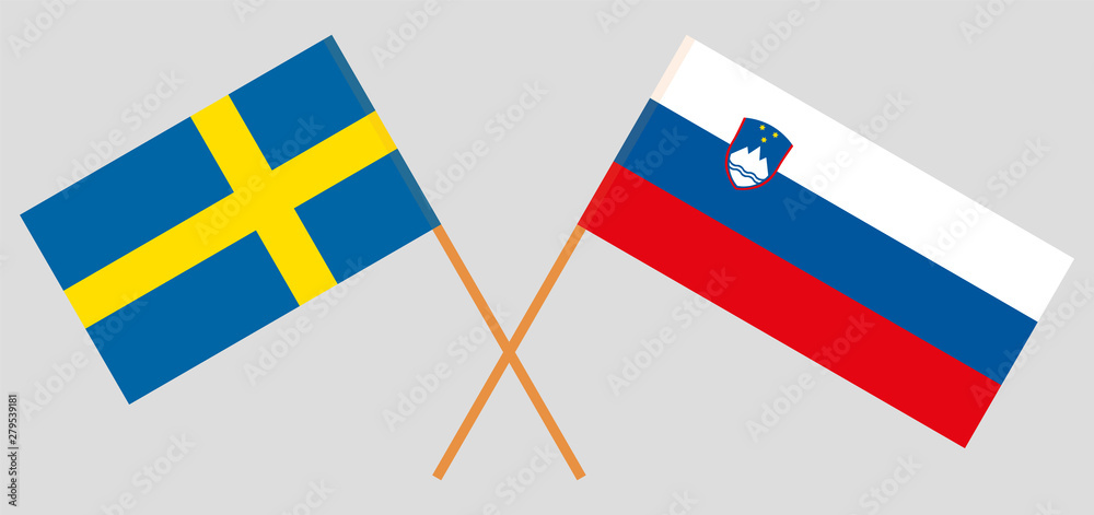 Sweden and Slovenia. Crossed Swedish and Slovenian flags