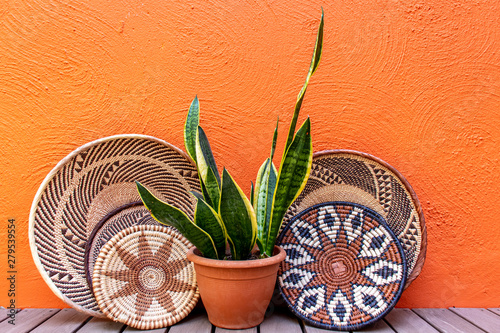 African grass baskets with a pot-plant 