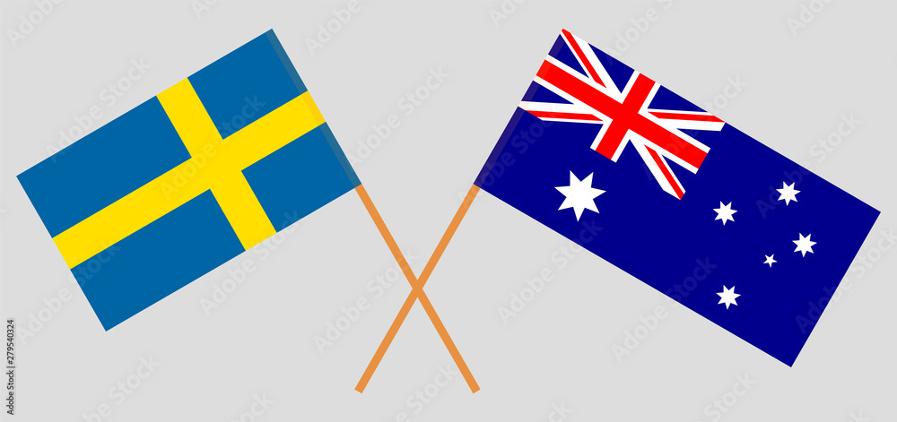 Sweden and Australia. Crossed Swedish and Australian flags