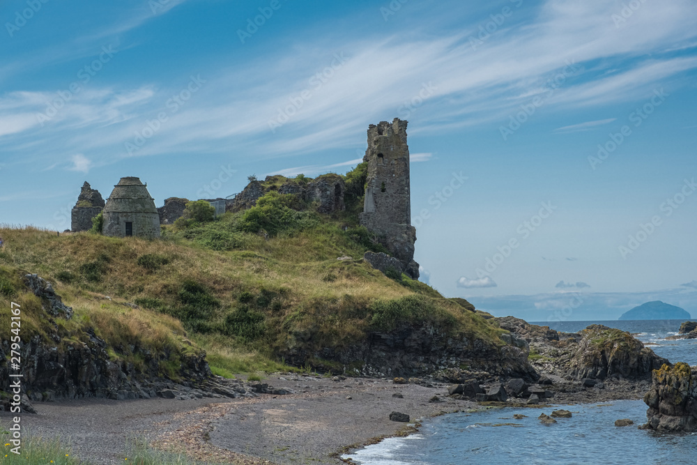 Dunure  castle Ruins and Rugged Coast Line in Scotland Outlander Filming Location With its Rugged Sea Defences.