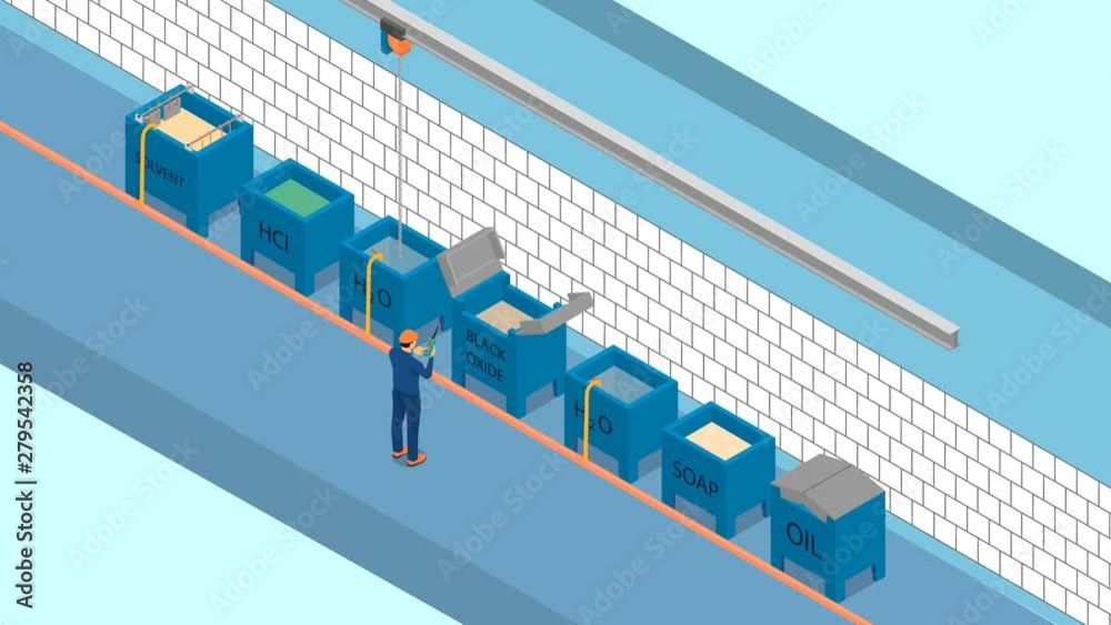 Animation industrial production on electroplating. The engineer ...