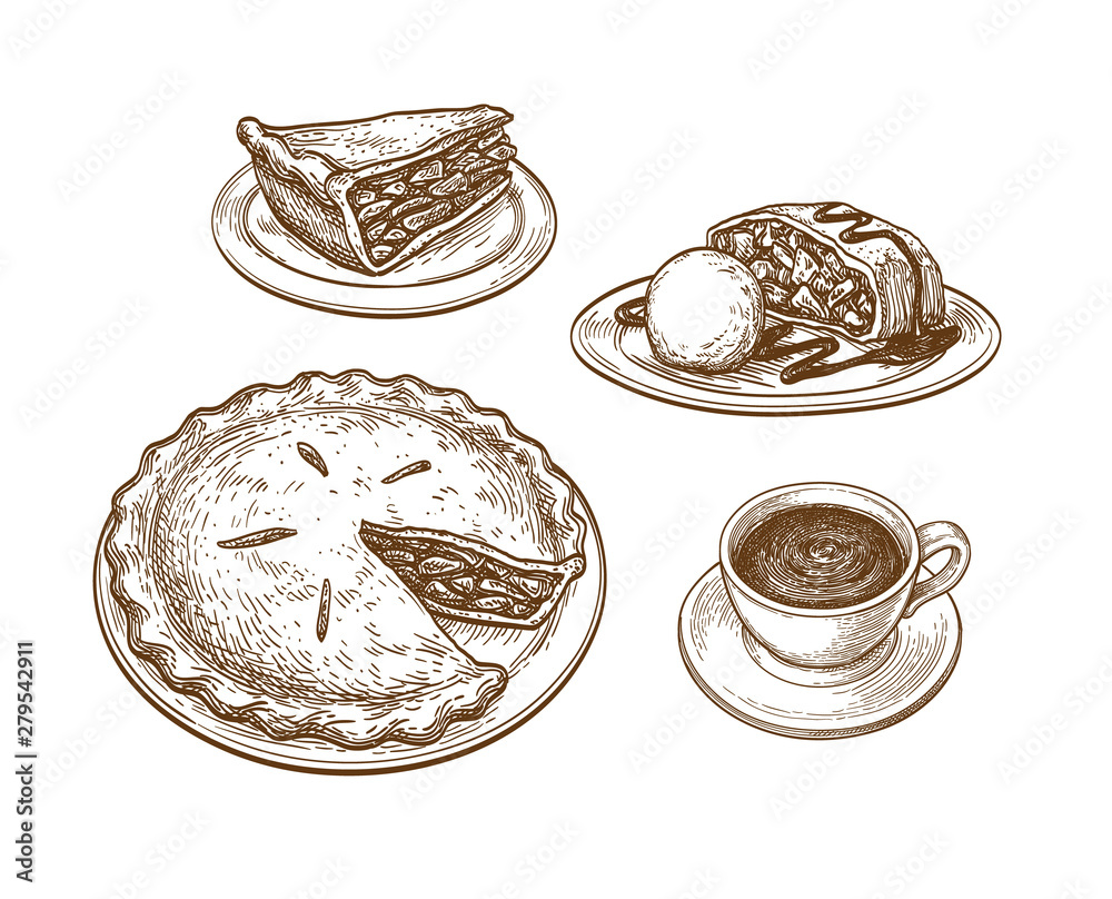 Ink sketch of apple pie
