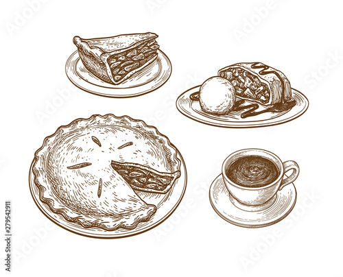 Ink sketch of apple pie