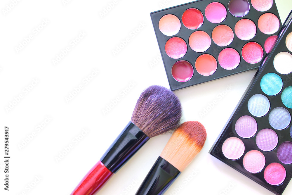 Overhead View of Makeup on a White Background Overhead View of Makeup on a White Background