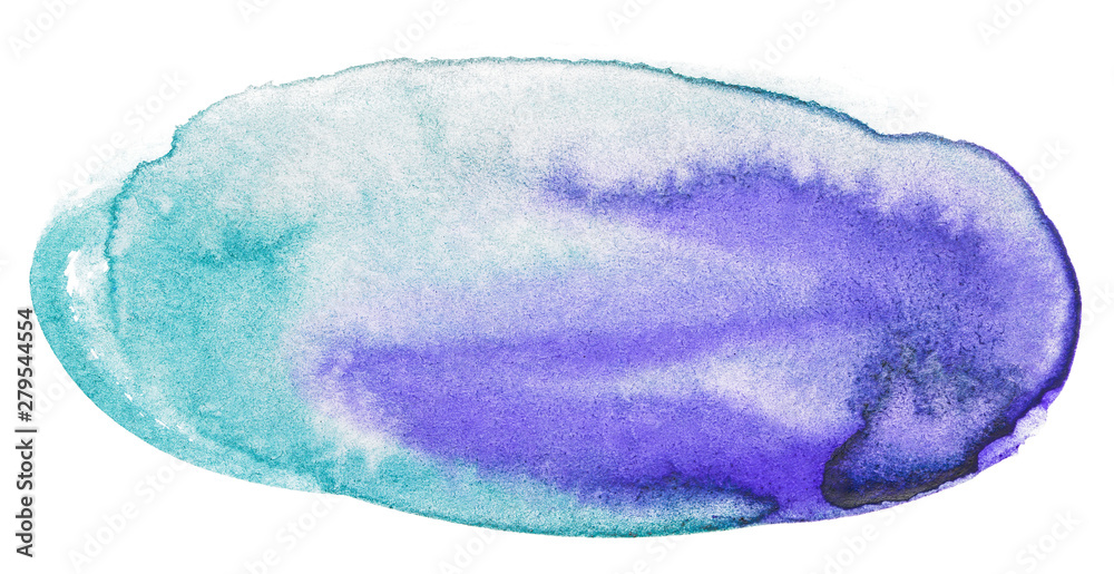 blue violet watercolor blot background with paper texture on white background abstract water painted elements