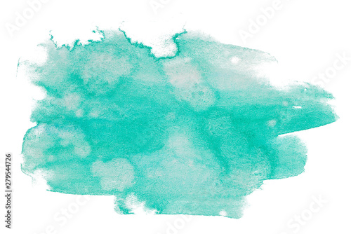 green watercolor blot background with paper texture on white background abstract water painted elements isolated
