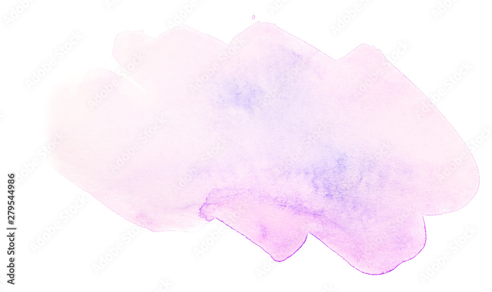 violet watercolor blot background with paper texture on white background isolated