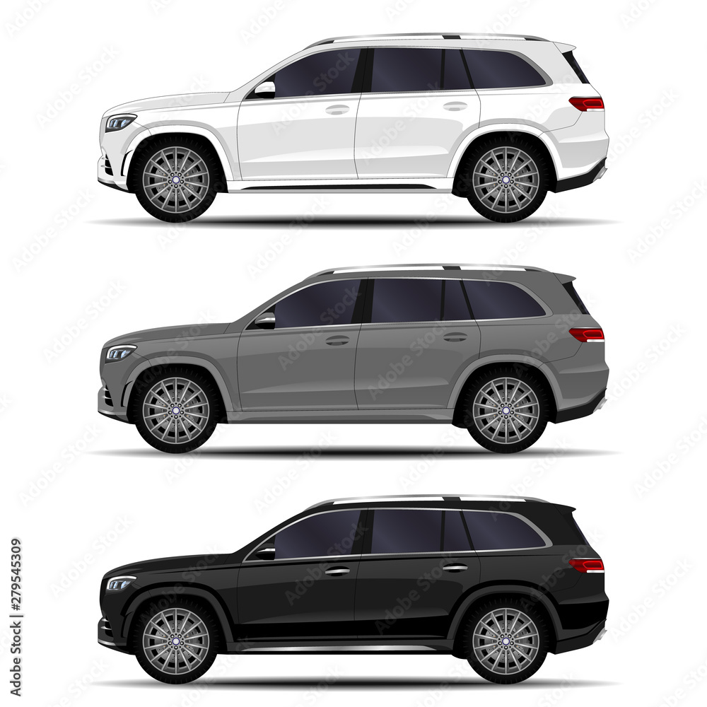 realistic SUV car. cars set. side view.