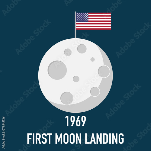 moon first landing 1969 flat design vector