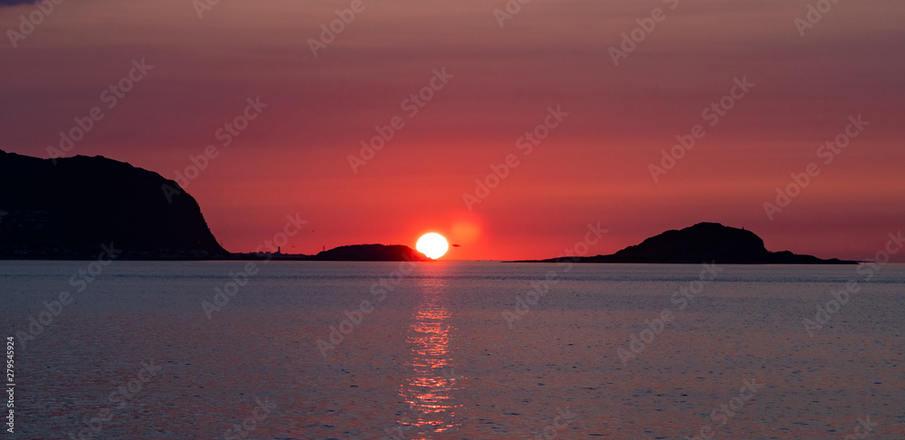 Red sunset in Norwegian coast