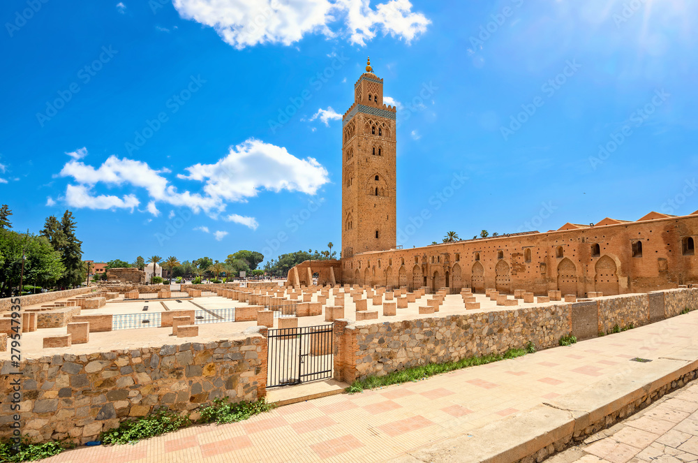  Koutoubia mosque with minaret in Marrakesh. Morocco, North Africa
