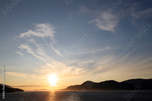 Sunset over the tranquil water of the Inside Passage  Alaska.