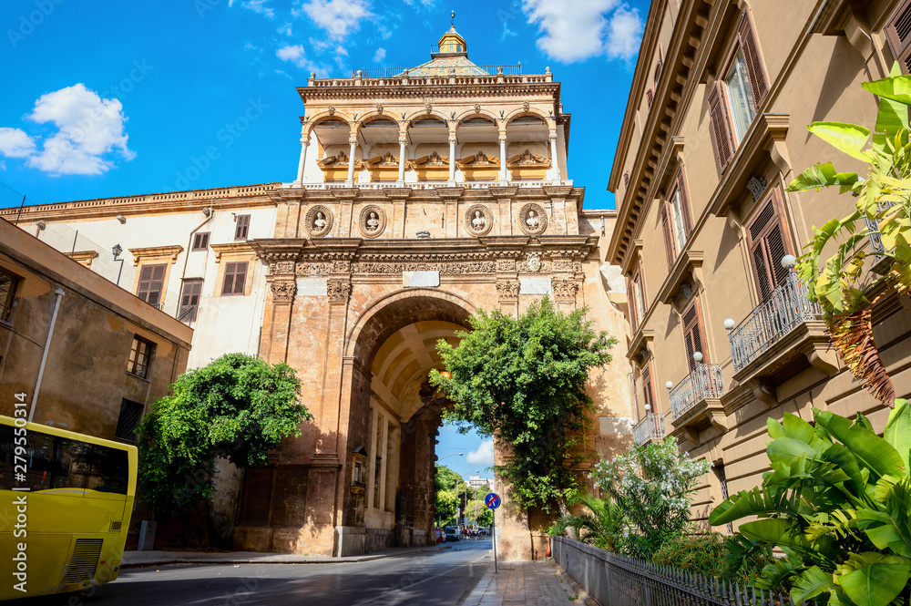 Medieval gateway named New Gate (Porta Nuova) in Palermo. Sicily, Italy