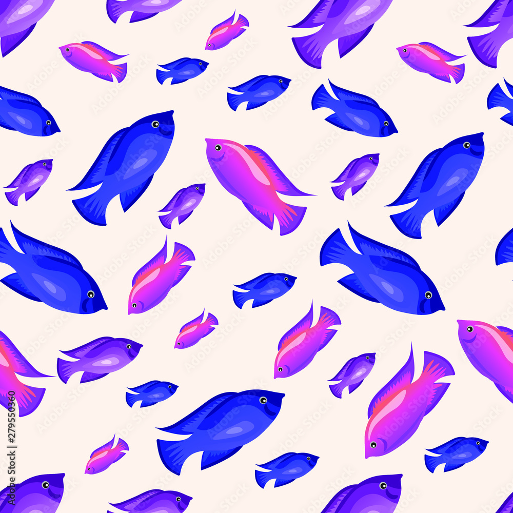 Fototapeta premium seamless pattern with fishes in bright colours