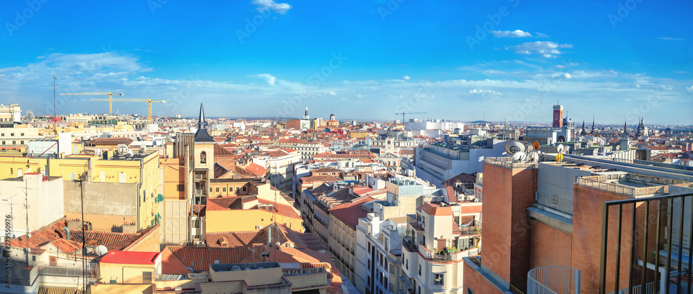 Panoramic cityscape of downtown skyline in Madrid. Spain