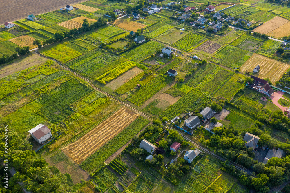 Arial view over small village