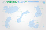 Nordic Council, Iceland, Norway, Denmark, Finland and Sweden Vector Maps