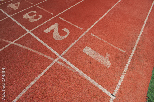 Sport. A red treadmill at the stadium. Copy space © vitleo