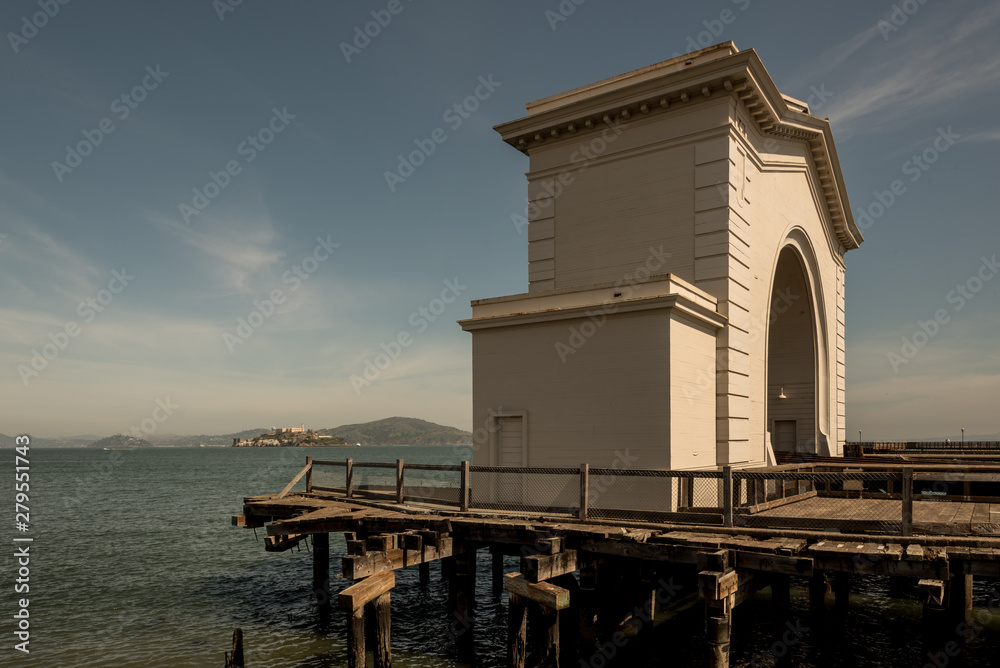 old commercial dock in san francisco, view of the old commercial dock at the port of san francisco, with rail for train.