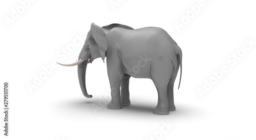 Elephant on White Background 3D Rendering