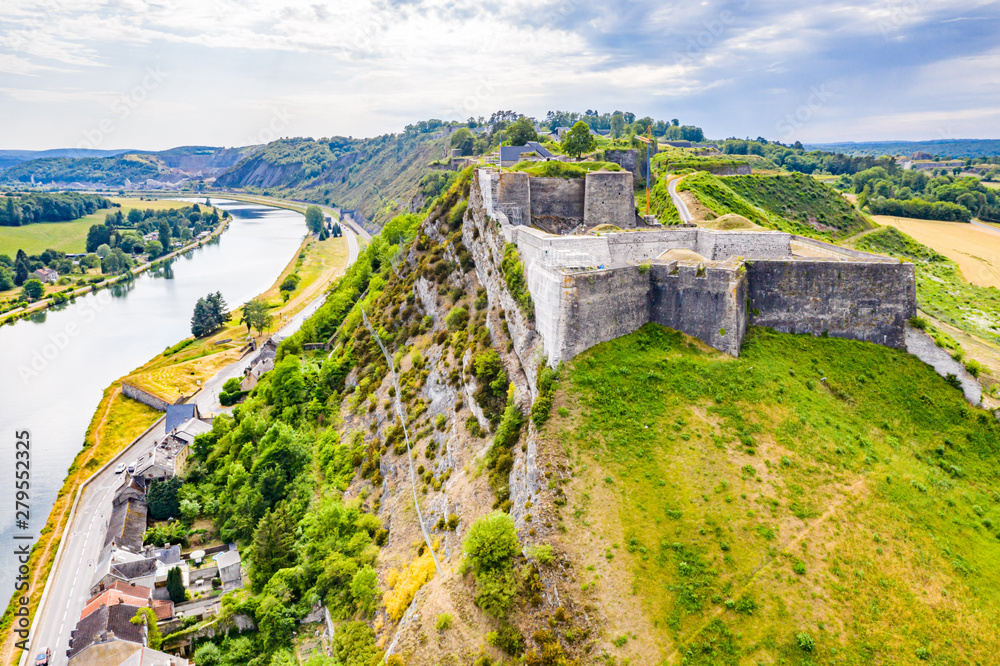 Fortress of Charlemont protects Givet town on the Belgian border and dominates Meuse river as it bends. Citadel, surrounded by outworks. Ardennes department in northern France Fortress of Charlemont protects Givet town on the Belgian border and dominates Meuse river as it bends. Citadel, surrounded by outworks. Ardennes department in northern France