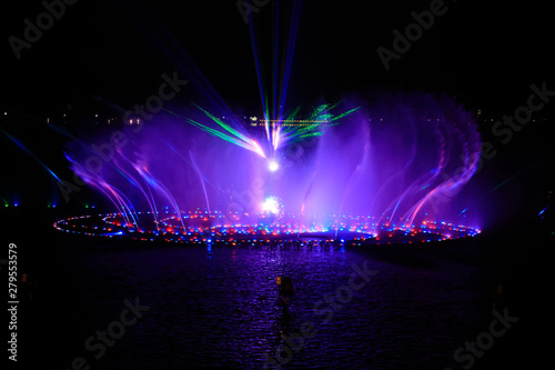 Fototapeta Naklejka Na Ścianę i Meble -  Music fountain water curtain laser