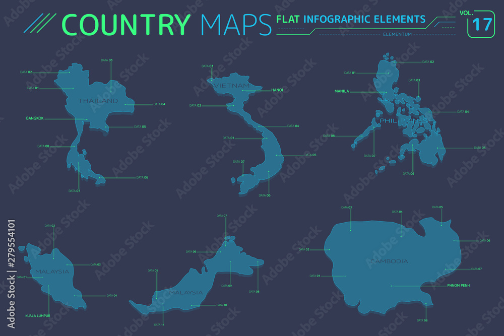 Malaysia, Vietnam, Philippines, Thailand and Cambodia Vector Maps