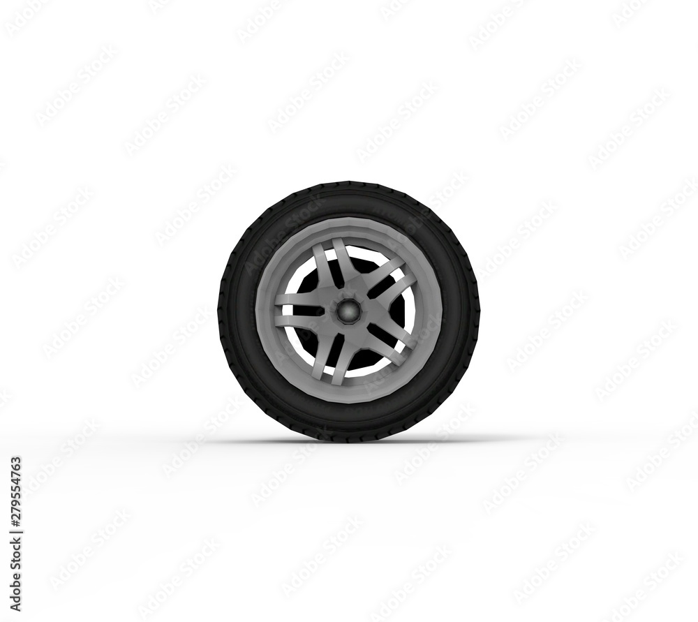 Obraz premium Black Wheel isolated on white 3D Rendering