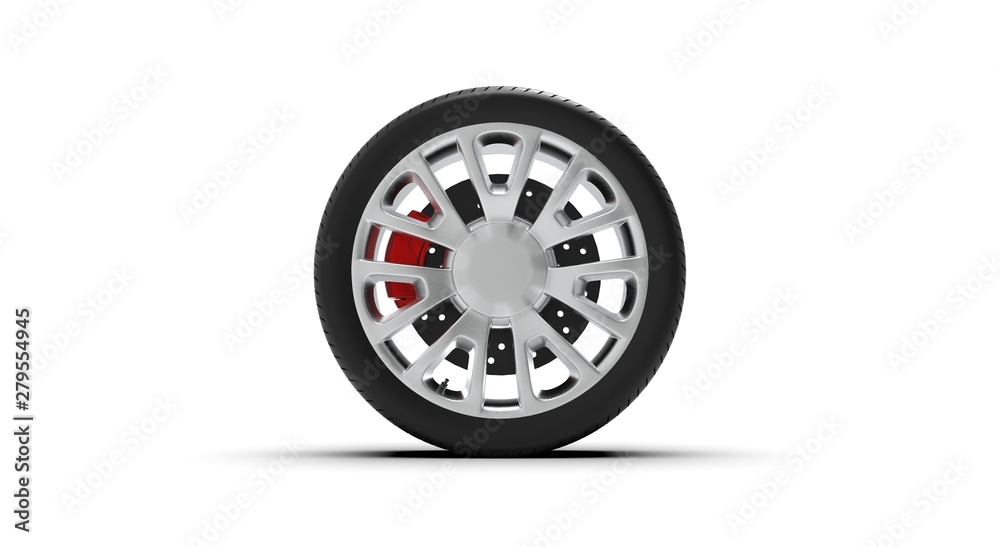 Obraz premium Black Wheel isolated on white 3D Rendering