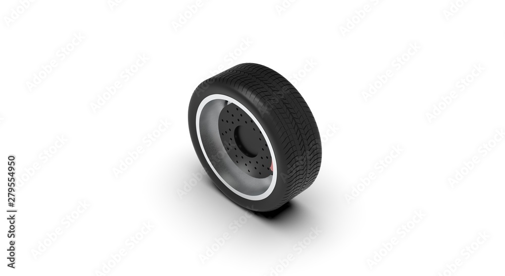 Black Wheel isolated on white 3D Rendering Black Wheel isolated on white 3D Rendering