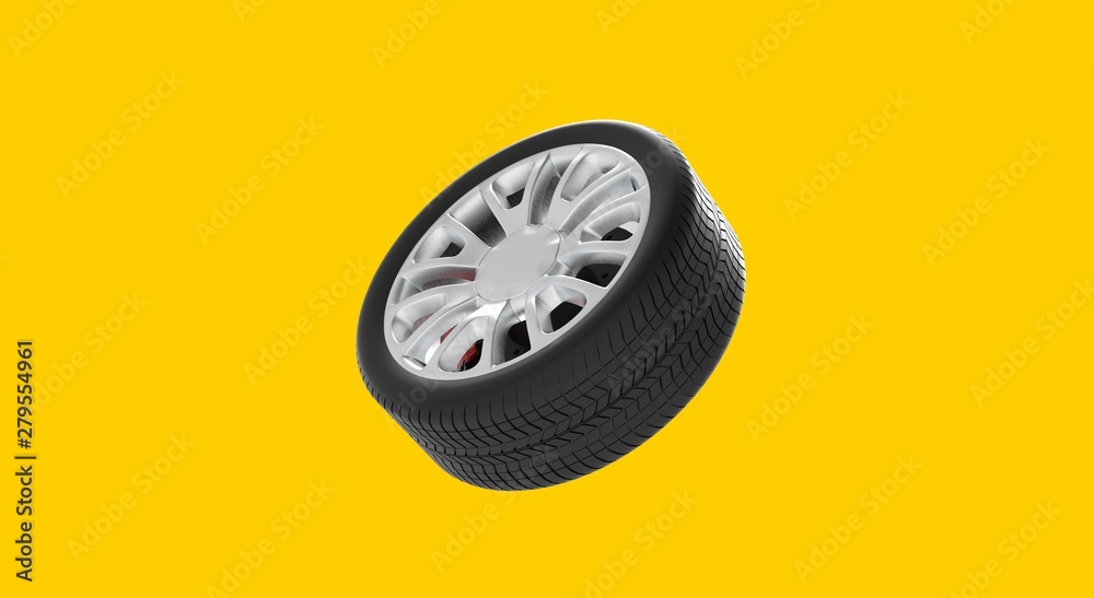 Black Wheel isolated on white 3D Rendering Black Wheel isolated on white 3D Rendering