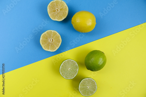 citrus on a multi-colored background upside