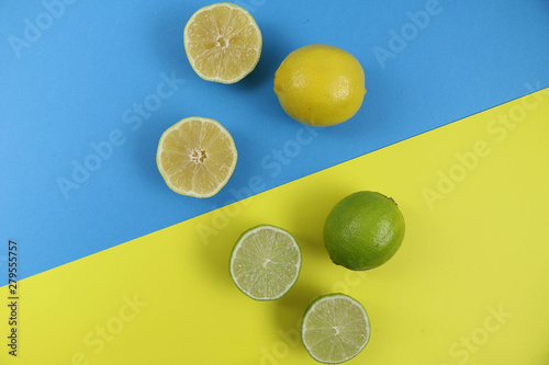 citrus on a multi-colored background upside