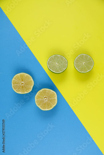 citrus on a multi-colored background upside