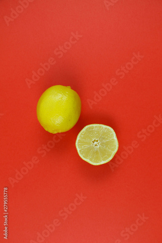 citrus on a red background upside