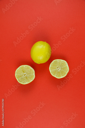 citrus on a red background upside