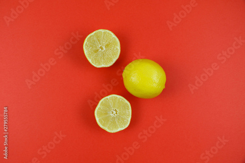citrus on a red background upside