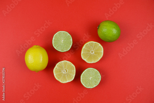 citrus on a red background upside